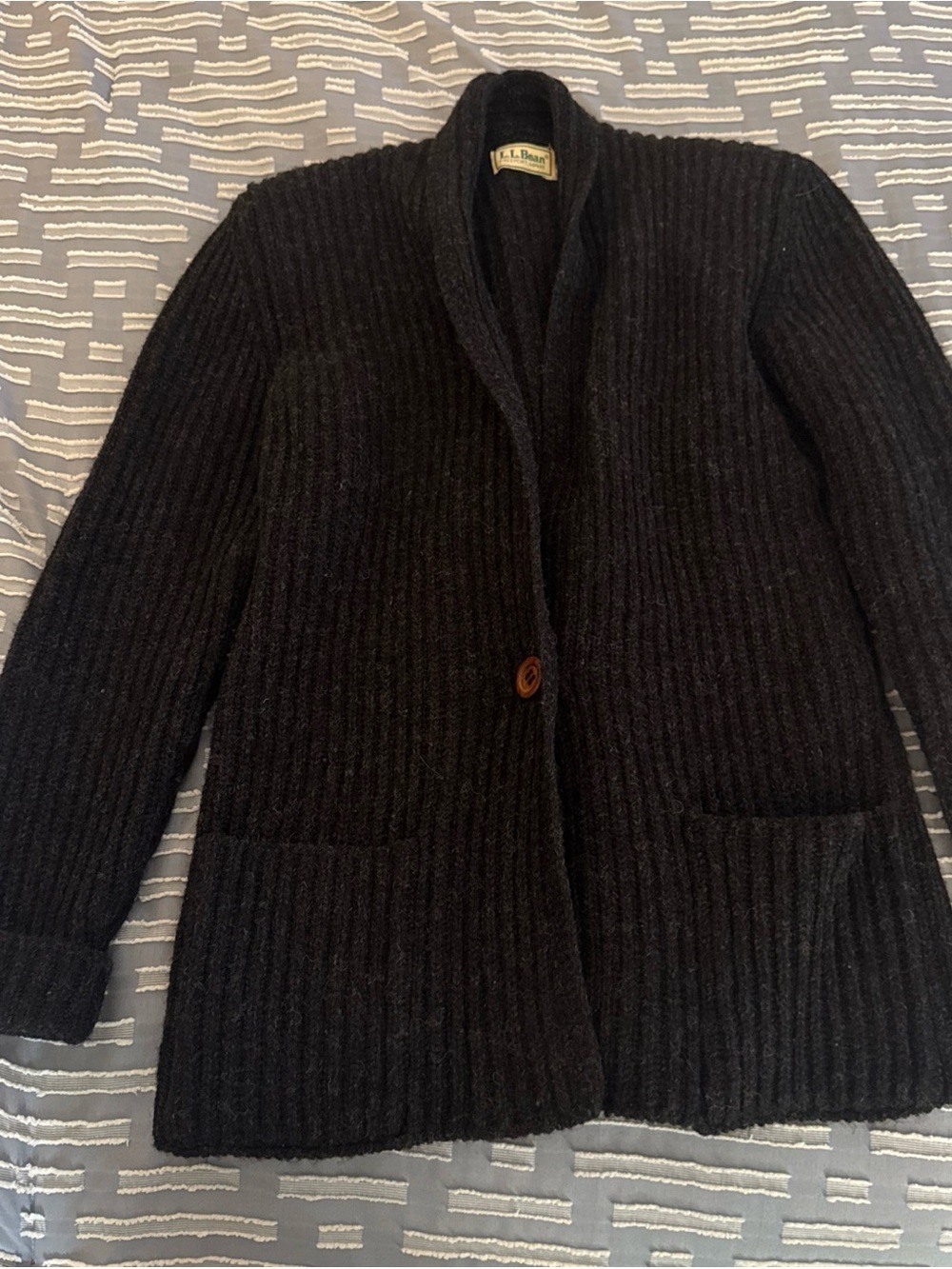 Vintage L.L. Bean Black Ribbed Shawl-Collar Cardigan